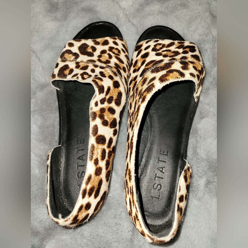 Leopard Print Cow Hair Sandals-Size 8M